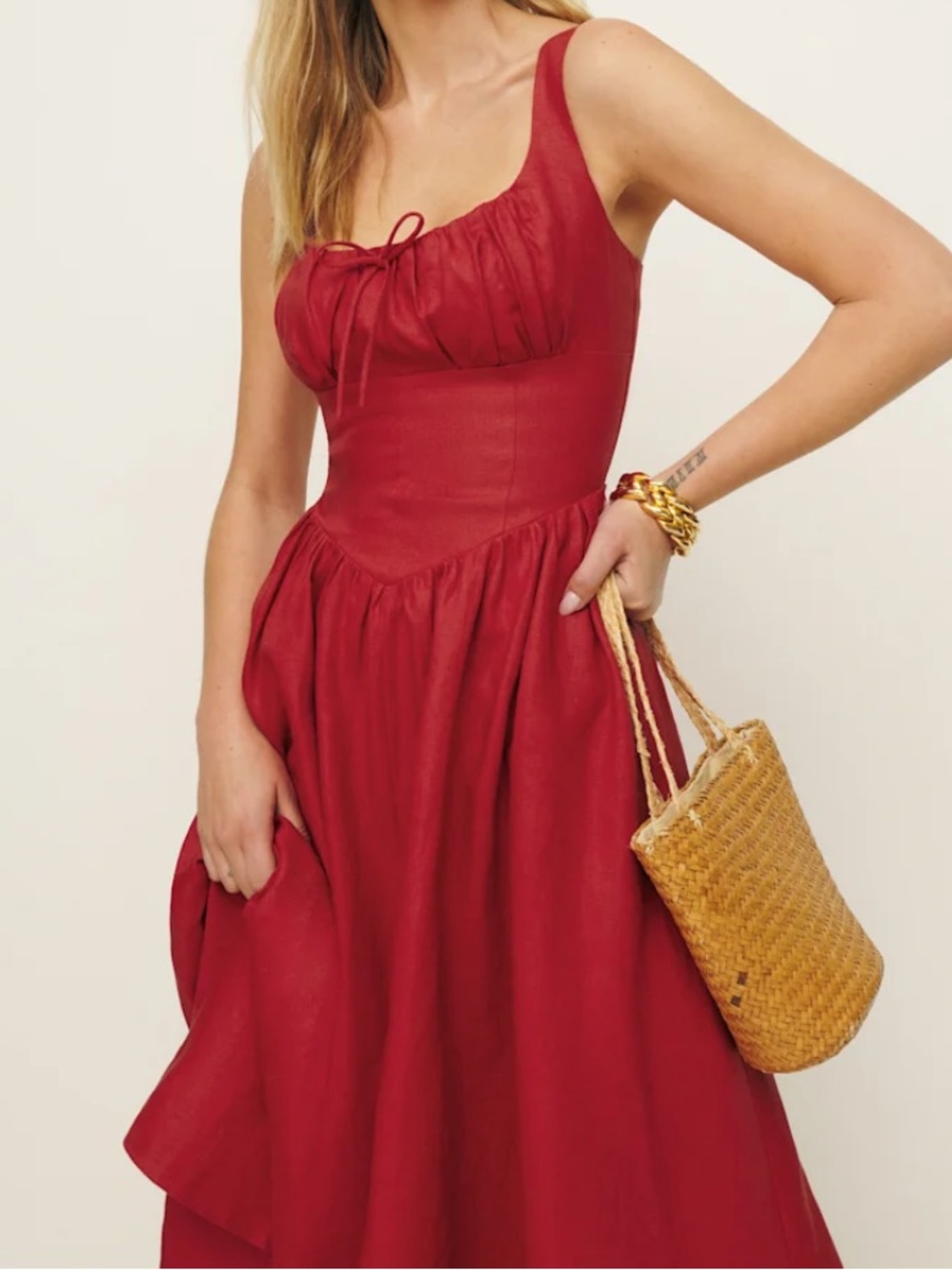 Reformation Balia Linen Dress Red - Size 2 - Picture 3 of 5